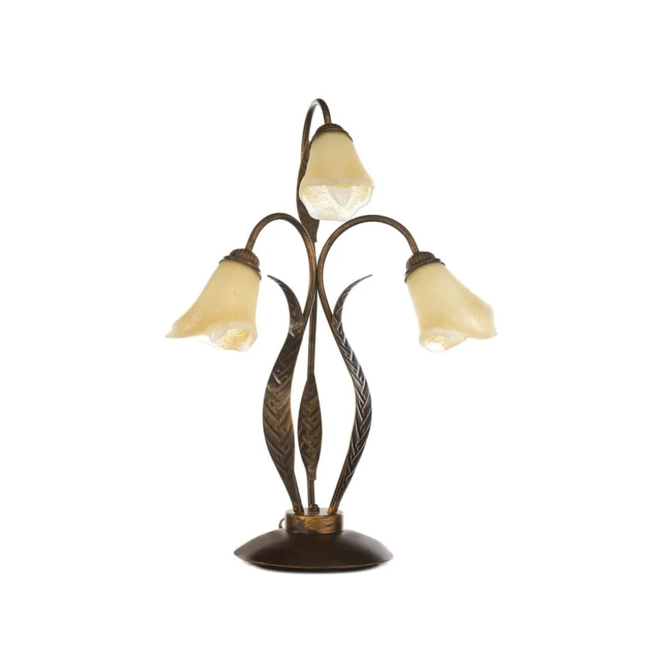 Alga bordlampe, 3 lyskilder, jern, glas, florentinsk