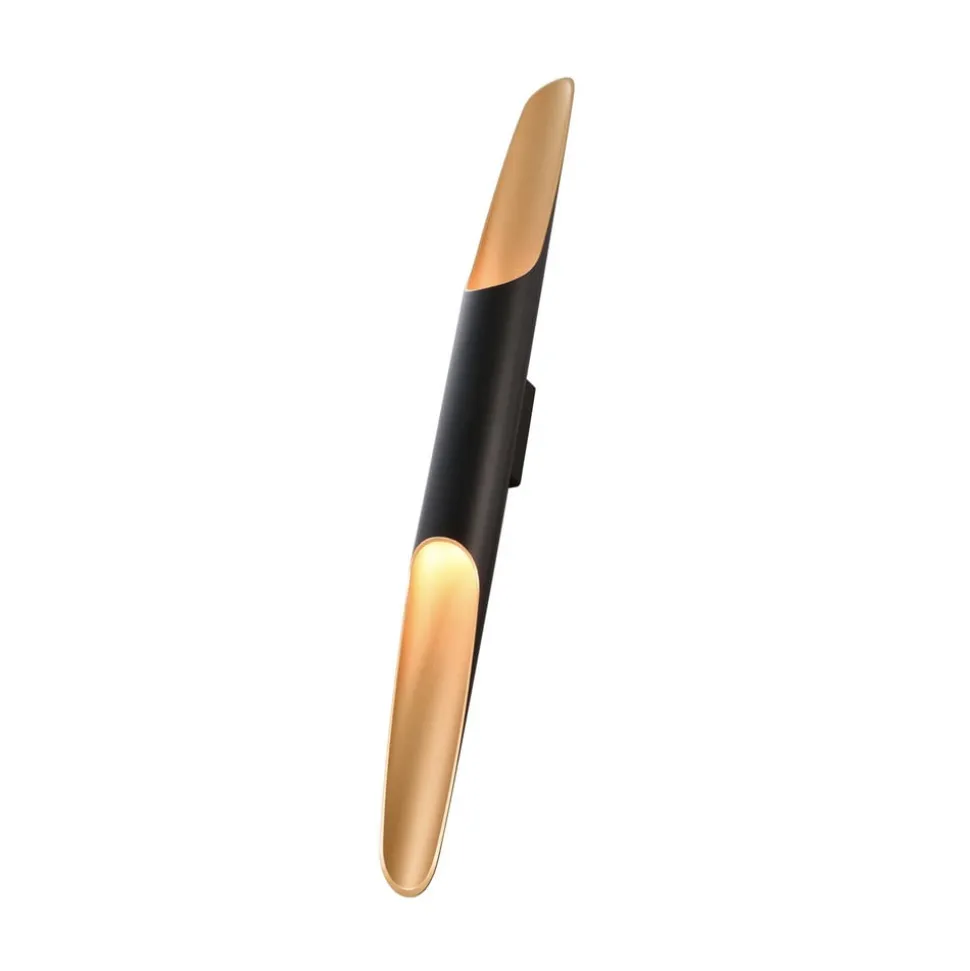 Apodis LED-væglampe, sort/guld, højde 80 cm, metal dæmpbar