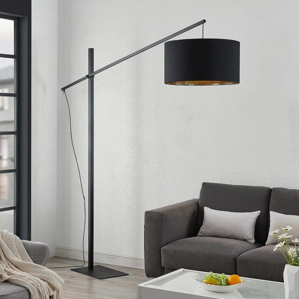 Arcchio buelampe Mossa, 200 cm, sort-guld, tekstil