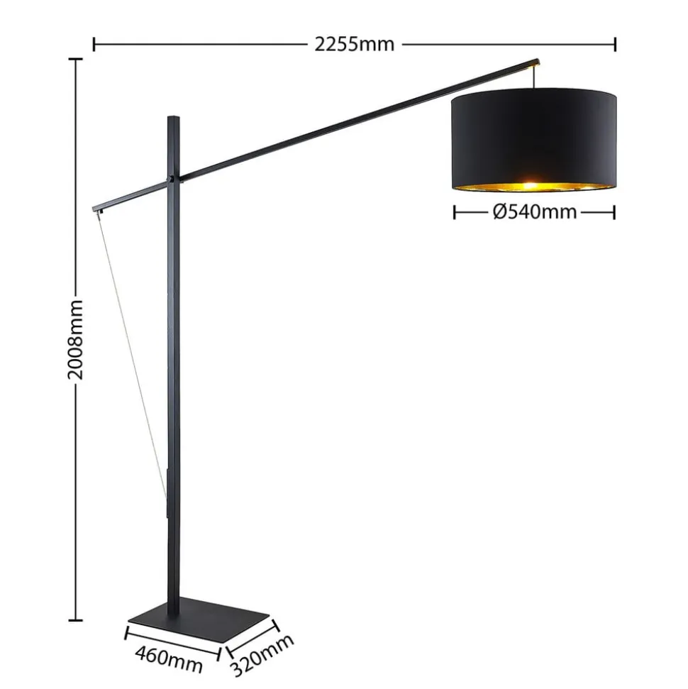 Arcchio buelampe Mossa, 200 cm, sort-guld, tekstil