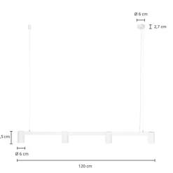 Arcchio hængelampe Brinja, hvid, 120 cm lang, 4 lyskilder, GU10