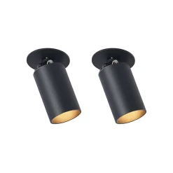 Arcchio indbygningsspot Davin, sort, cylinder, sæt med 2 stk