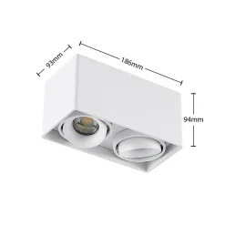 Arcchio Kubika downlight, 19 cm, hvid, 2 lyskilder, metal