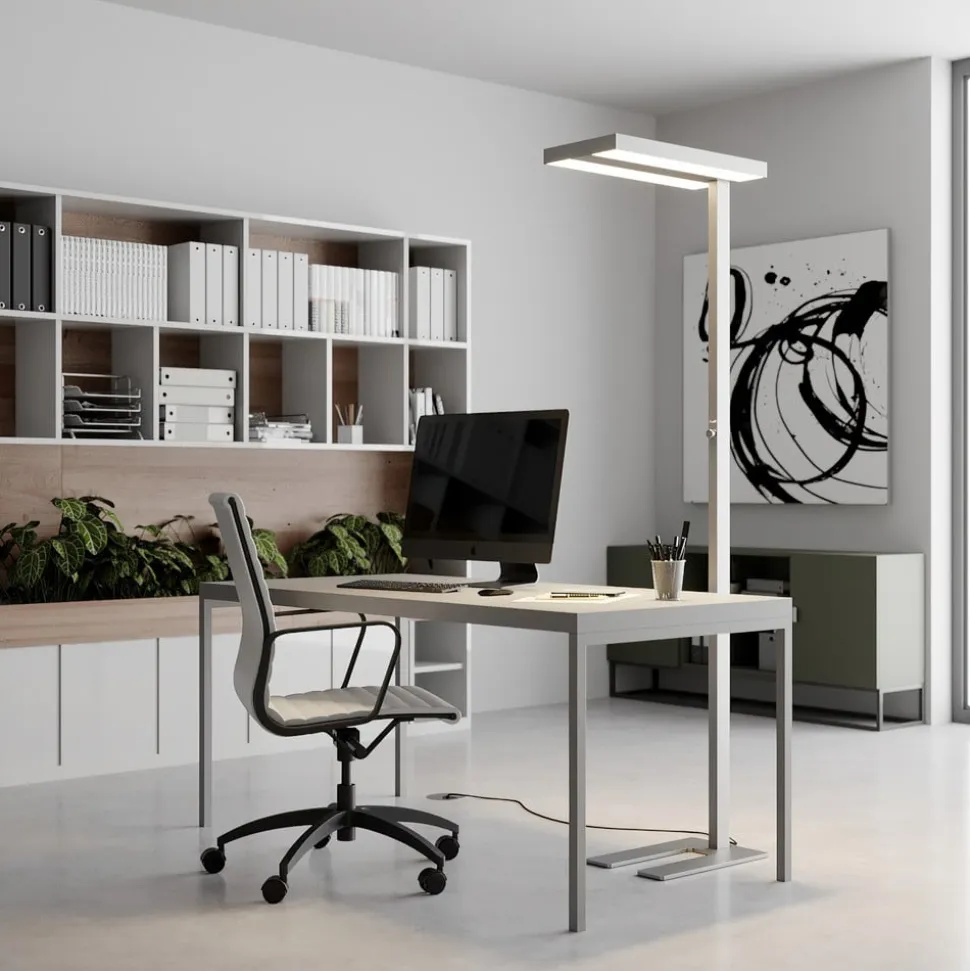 Arcchio LED-gulvlampe Logan Basic, sølv, 6.000 lm, dæmpbar