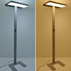 Arcchio LED-gulvlampe til kontor Aila, sølv, dagslyssensor