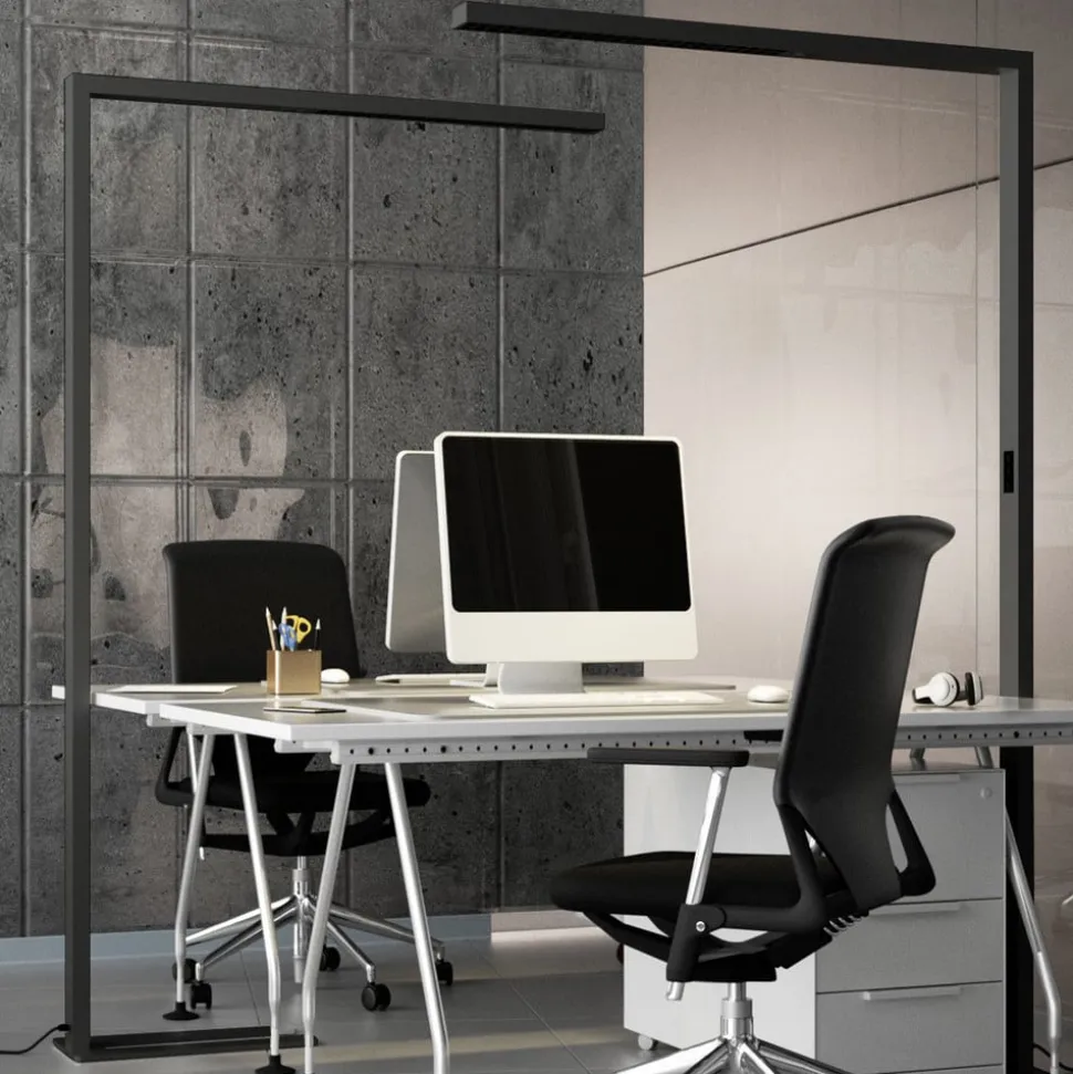 Arcchio LED-gulvlampe til kontor Jolinda, sort, 4000K, sensor