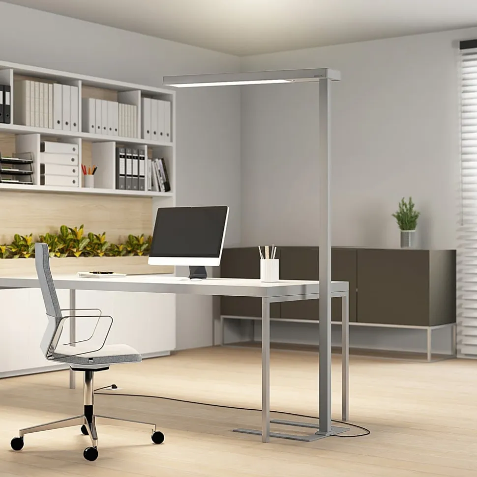 Arcchio LED-gulvlampe til kontor Susi, sølv, sensor, dæmper, CCT