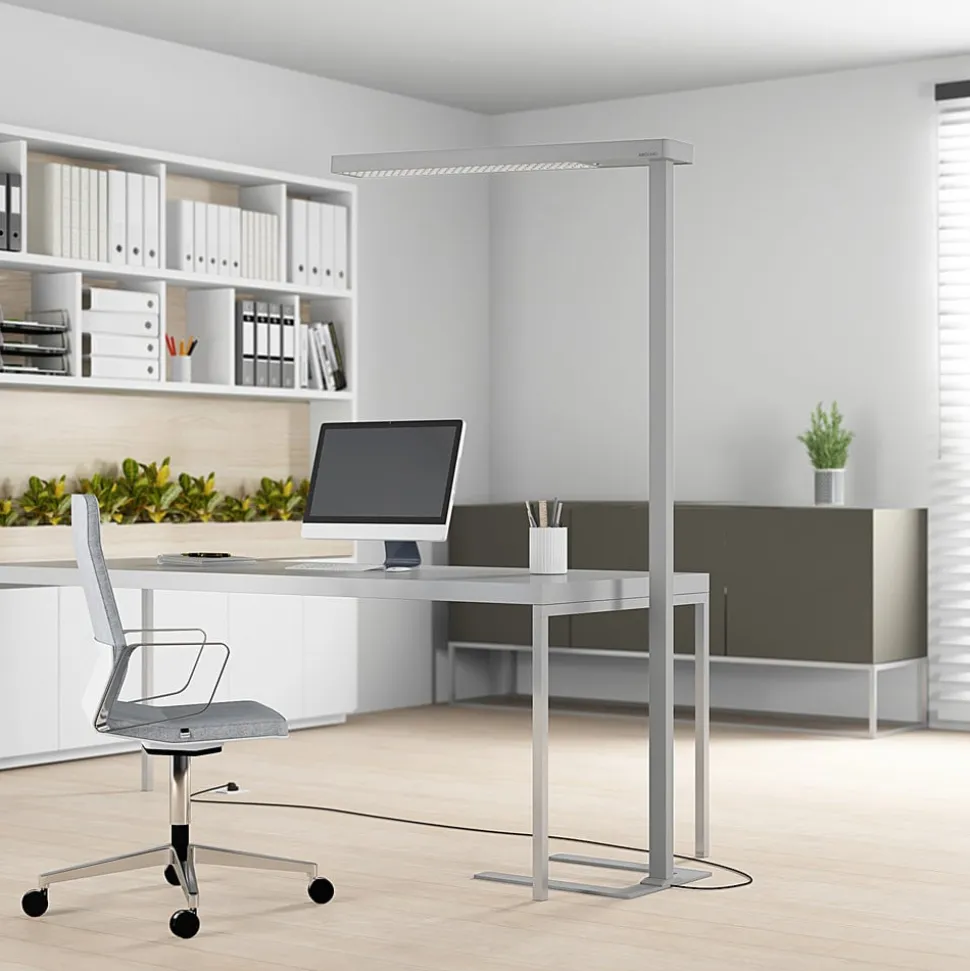 Arcchio LED-gulvlampe til kontor Susi, sølv, sensor, dæmper, CCT