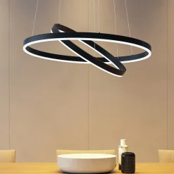 Arcchio LED-hængelampe Albiona, sort, 2 ringe, Ø 60 cm