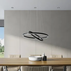 Arcchio LED-hængelampe Albiona, sort, 2 ringe, Ø 60 cm
