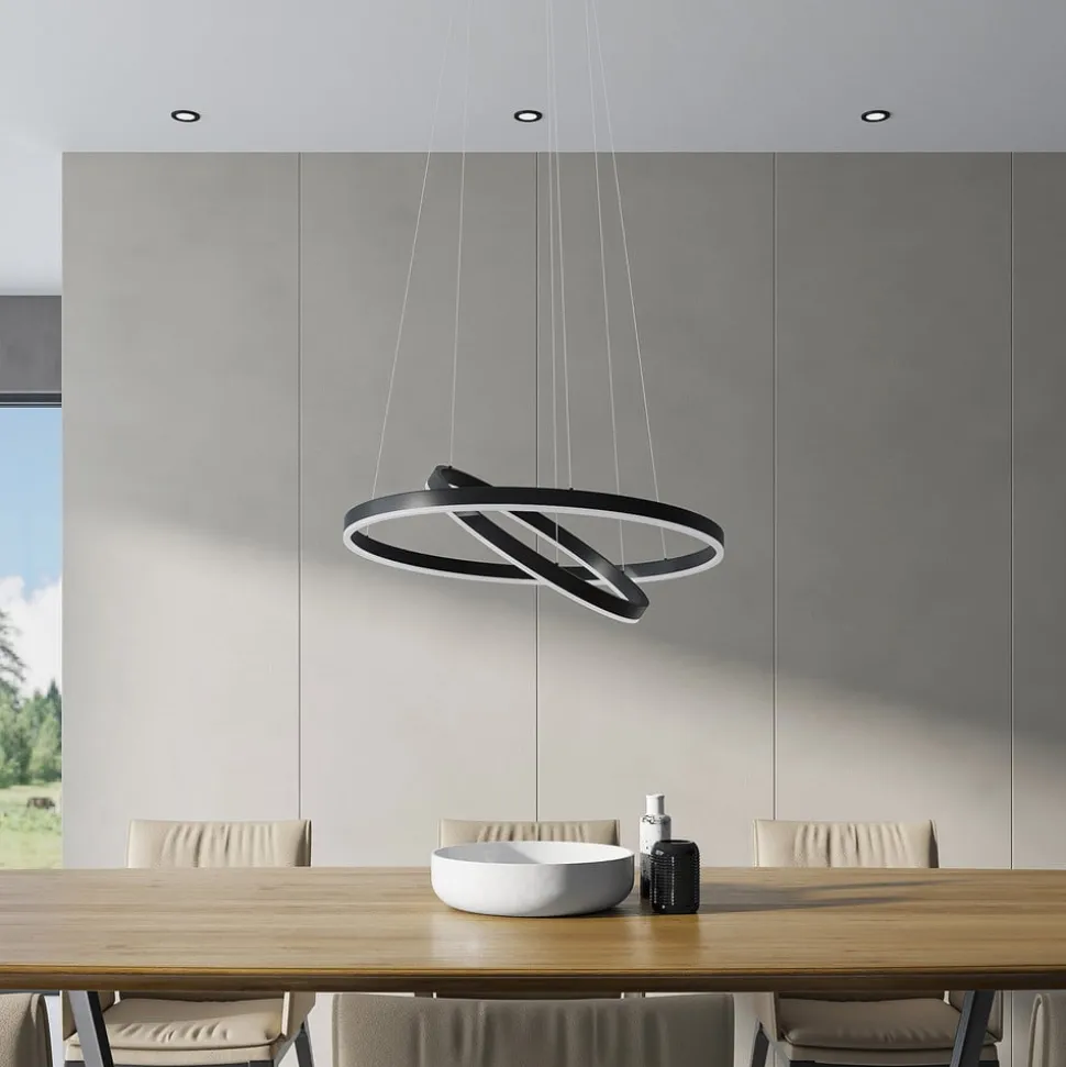 Arcchio LED-hængelampe Albiona, sort, 2 ringe, Ø 60 cm