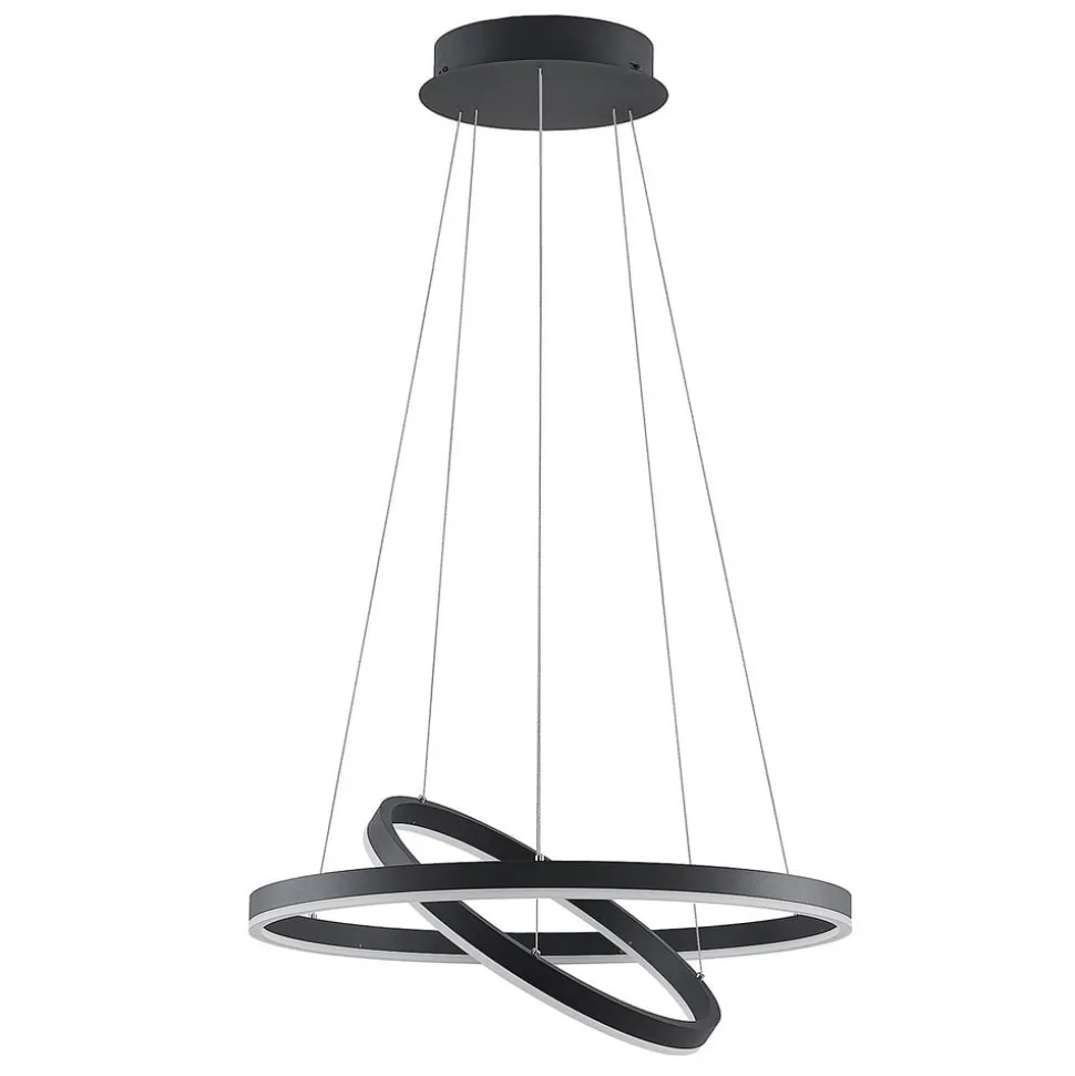 Arcchio LED-hængelampe Albiona, sort, 2 ringe, Ø 60 cm
