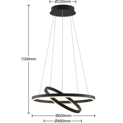 Arcchio LED-hængelampe Albiona, sort, 2 ringe, Ø 60 cm