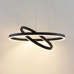 Arcchio LED-hængelampe Albiona, sort, 2 ringe, Ø 60 cm