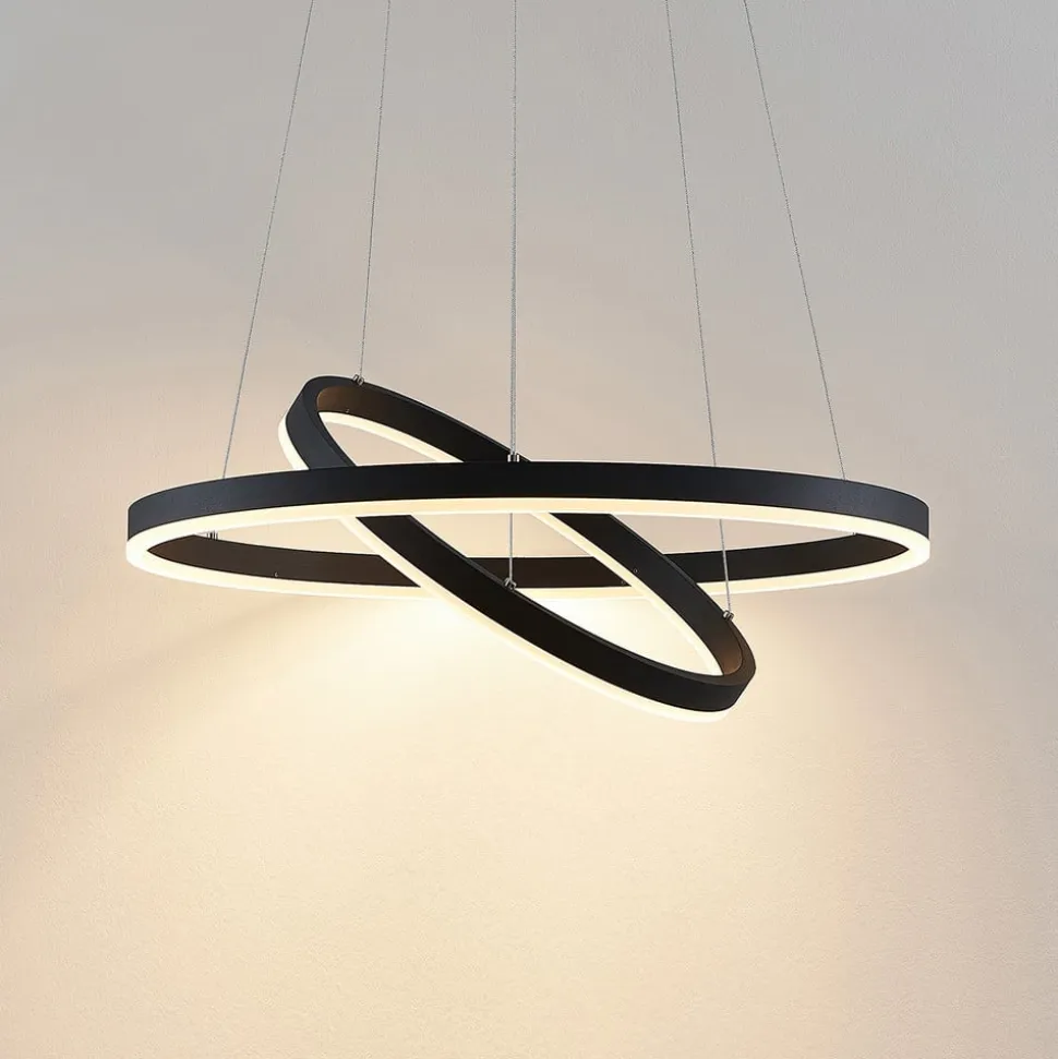 Arcchio LED-hængelampe Albiona, sort, 2 ringe, Ø 60 cm