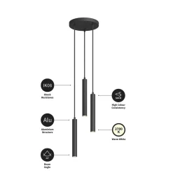 Arcchio LED-pendellampe Franka, 3 lyskilder, Ø 24 cm, sort