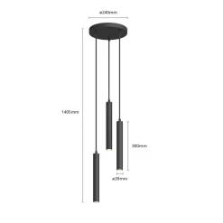 Arcchio LED-pendellampe Franka, 3 lyskilder, Ø 24 cm, sort