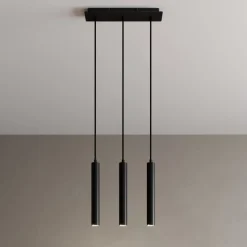Arcchio LED-pendellampe Franka, 3 lyskilder, lang, sort, aluminium