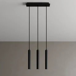Arcchio LED-pendellampe Franka, 3 lyskilder, lang, sort, aluminium