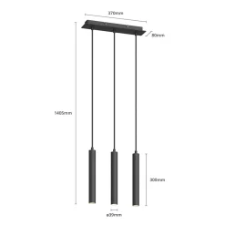 Arcchio LED-pendellampe Franka, 3 lyskilder, lang, sort, aluminium