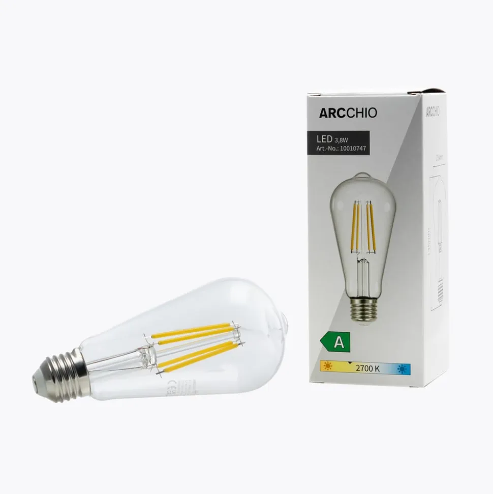 Arcchio LED-rustik lyspære, E27 3,8W, klar, 2700K, 806lm