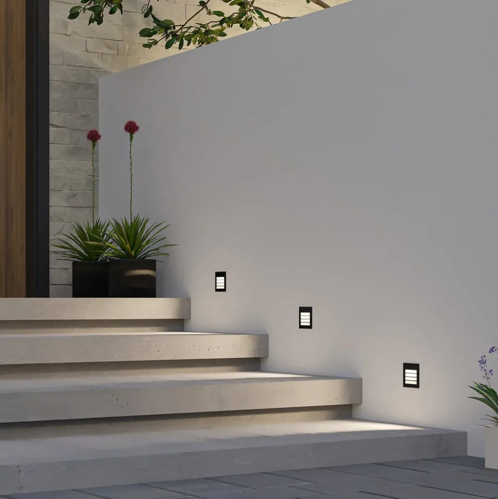 Arcchio LED-vægindbygningslampe Zamo, lamel, sort, IP65