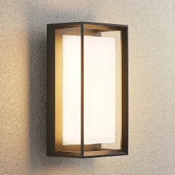 Arcchio LED-væglampe Ismera, antracit/opal, IP65, glas