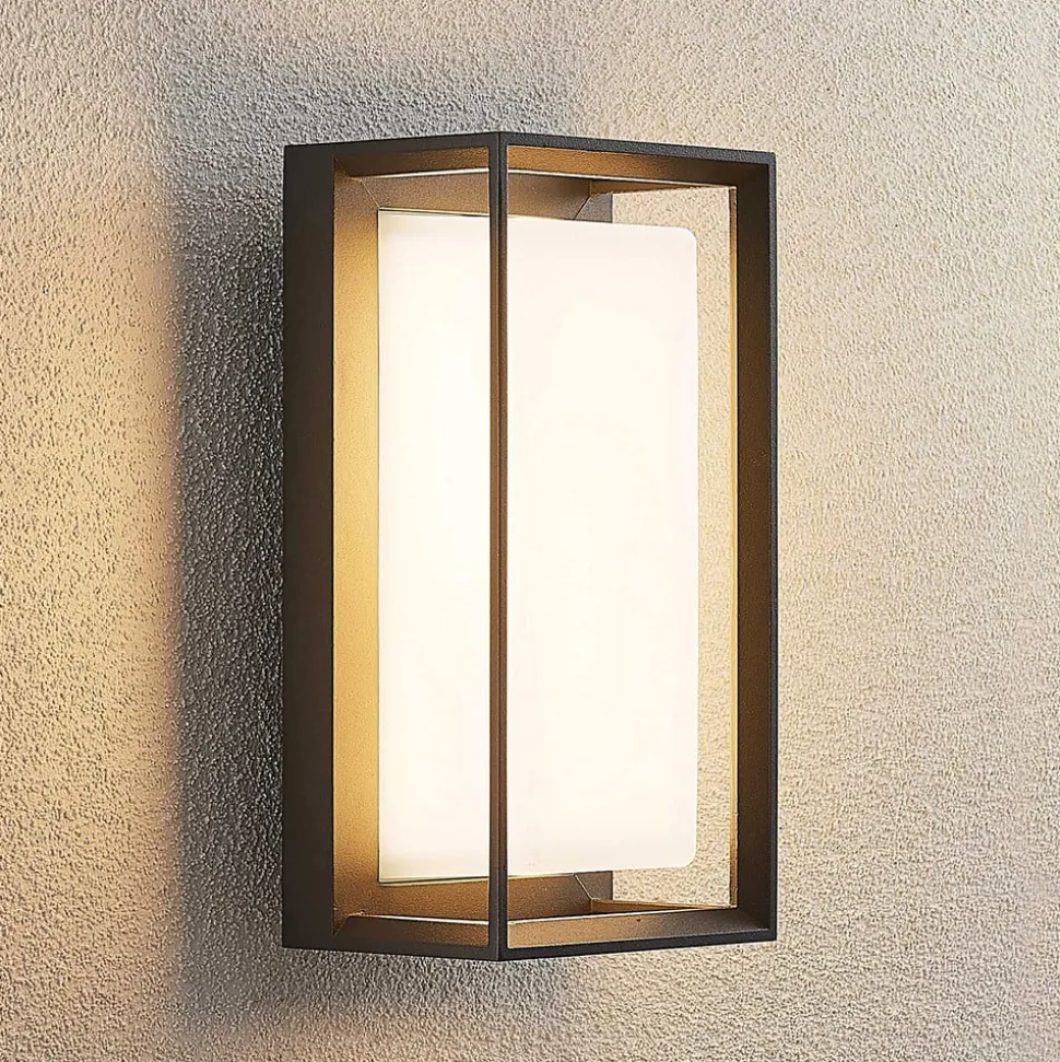 Arcchio LED-væglampe Ismera, antracit/opal, IP65, glas