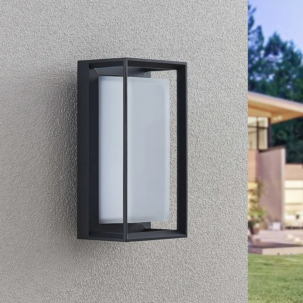 Arcchio LED-væglampe Ismera, antracit/opal, IP65, glas