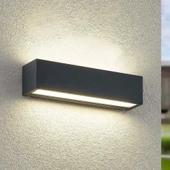 Arcchio LED-væglampe Lengo, 25 cm, 2 lyskilder, antracit, CCT