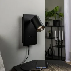 Arcchio spotlight Brinja, sort, metal, USB-C, afbryder