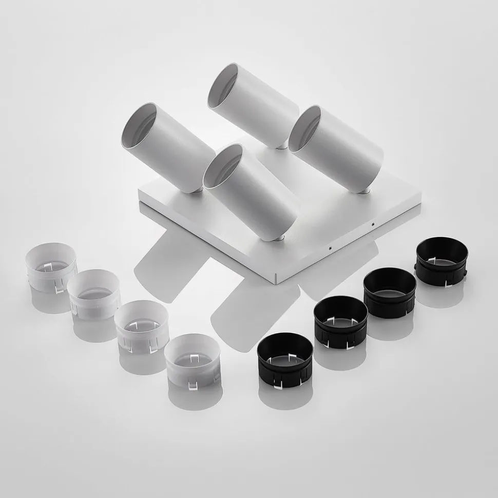 Arcchio spotlight Brinja, hvid, kantet, Ø 6 cm, 4 lyskilder, GU10