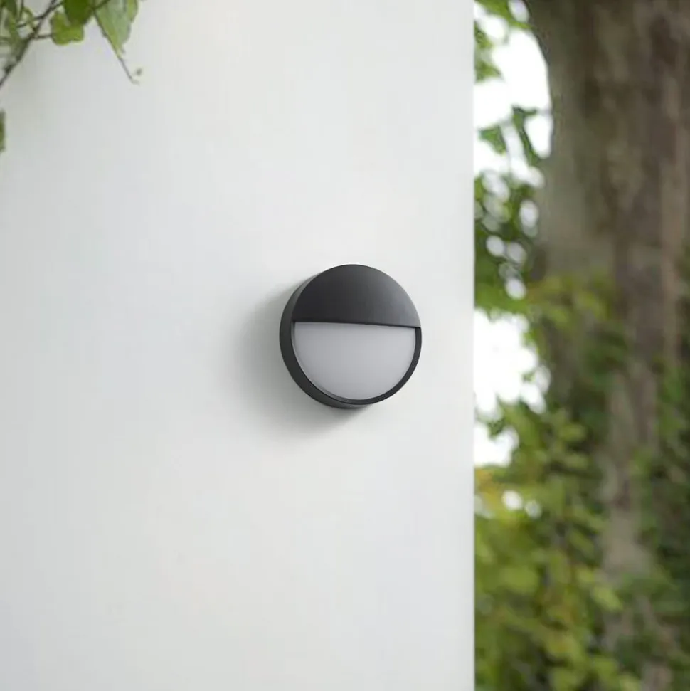 Arcchio udendørs LED-væglampe Gravo, Ø 25 cm, sort, IP65