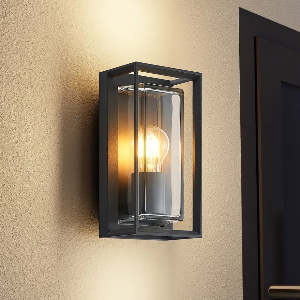 Arcchio udendørs væglampe Ismera, antracit/klar, IP65, glas