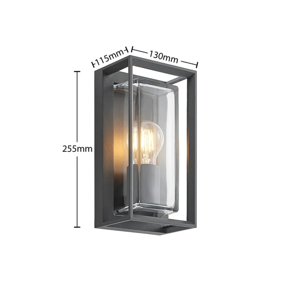Arcchio udendørs væglampe Ismera, antracit/klar, IP65, glas