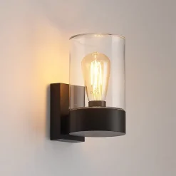 Arcchio udendørs væglampe Liljana, sort, 21 cm, IP65, glas