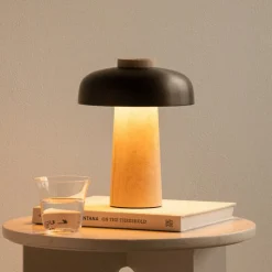 Audo bordlampe, sand/bronze, sten, 24,5 cm
