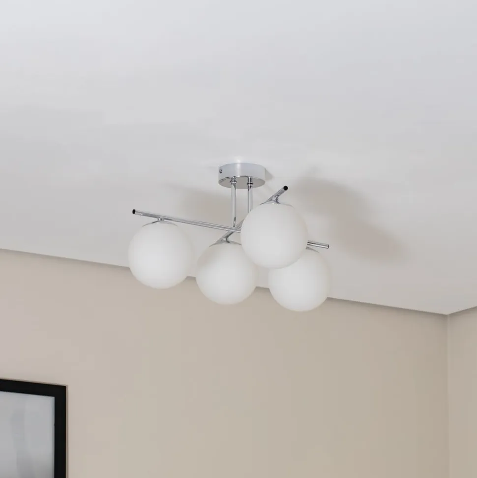 Aurora loftlampe, krom, Ø 50 cm, 4 lyskilder, glas, E14