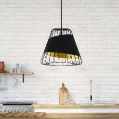 Austell pendellampe, Ø 43 cm, sort/guld, metal, stof