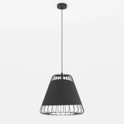 Austell pendellampe, Ø 43 cm, sort/guld, metal, stof