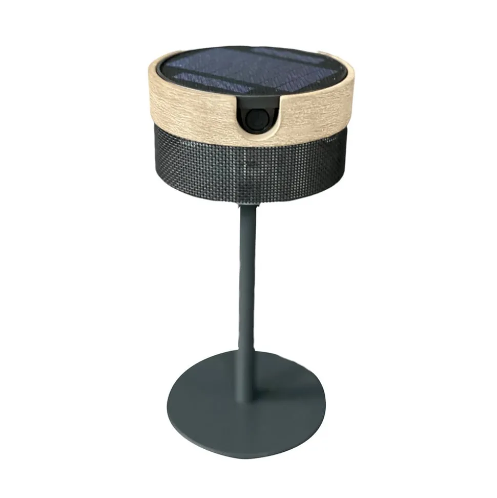 Bateak LED solcellebordlampe, sort / teakgrå, 2.700 K