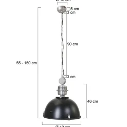 Bikkel hængelampe, Ø 42 cm, sort, metal, glas, E27