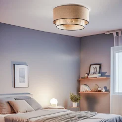 Boho loftlampe, rattan, beige/sort