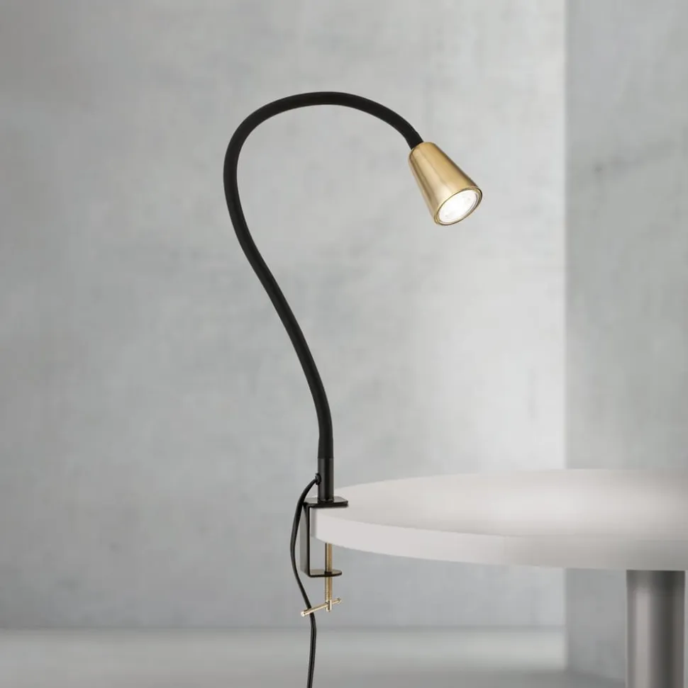 Bordlampe Dotty, messingfarvet, højde 65 cm, klemme, GU10