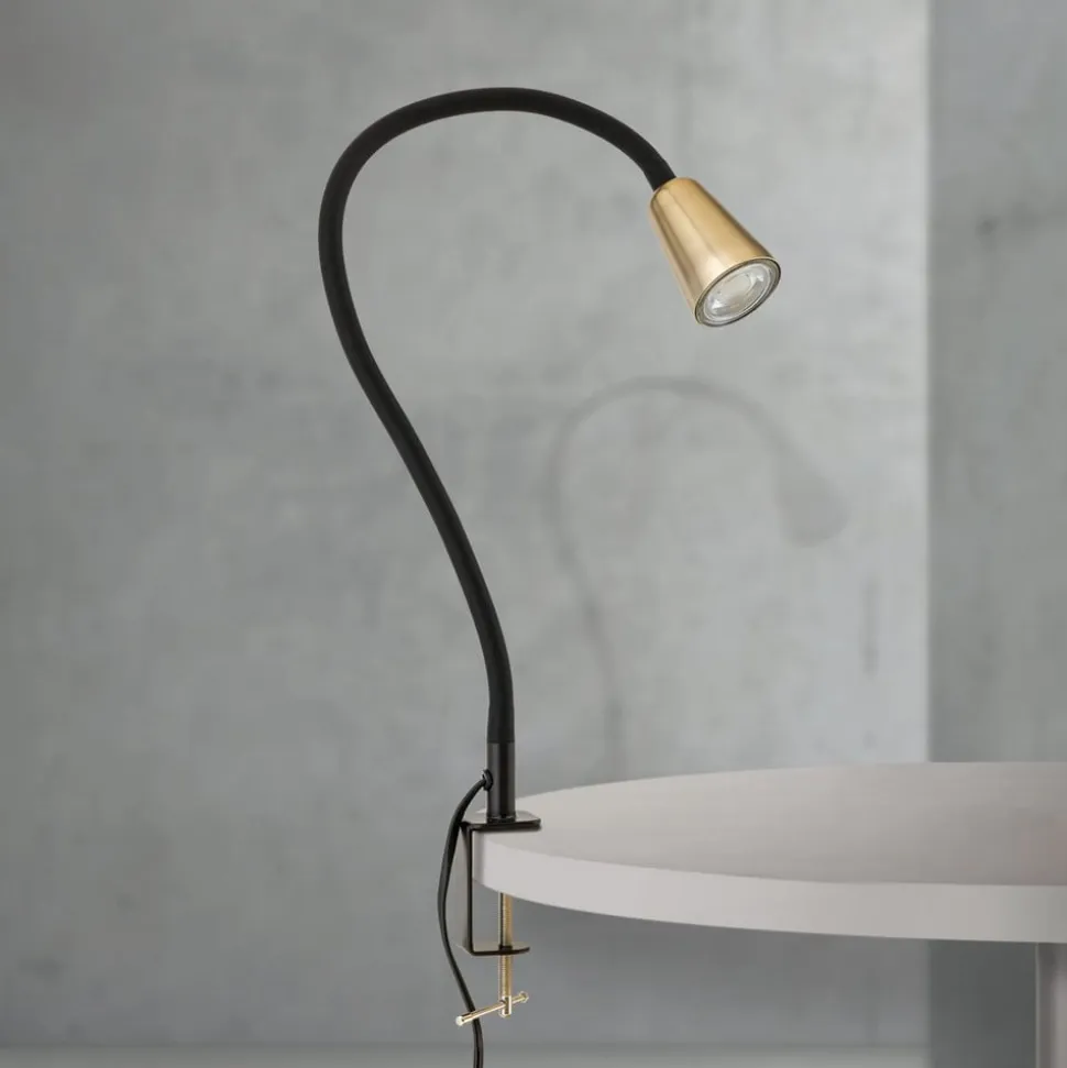Bordlampe Dotty, messingfarvet, højde 65 cm, klemme, GU10