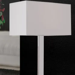 Bordlampe Grigor med hvid lærredsskærm