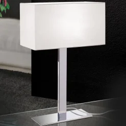 Bordlampe Grigor med hvid lærredsskærm