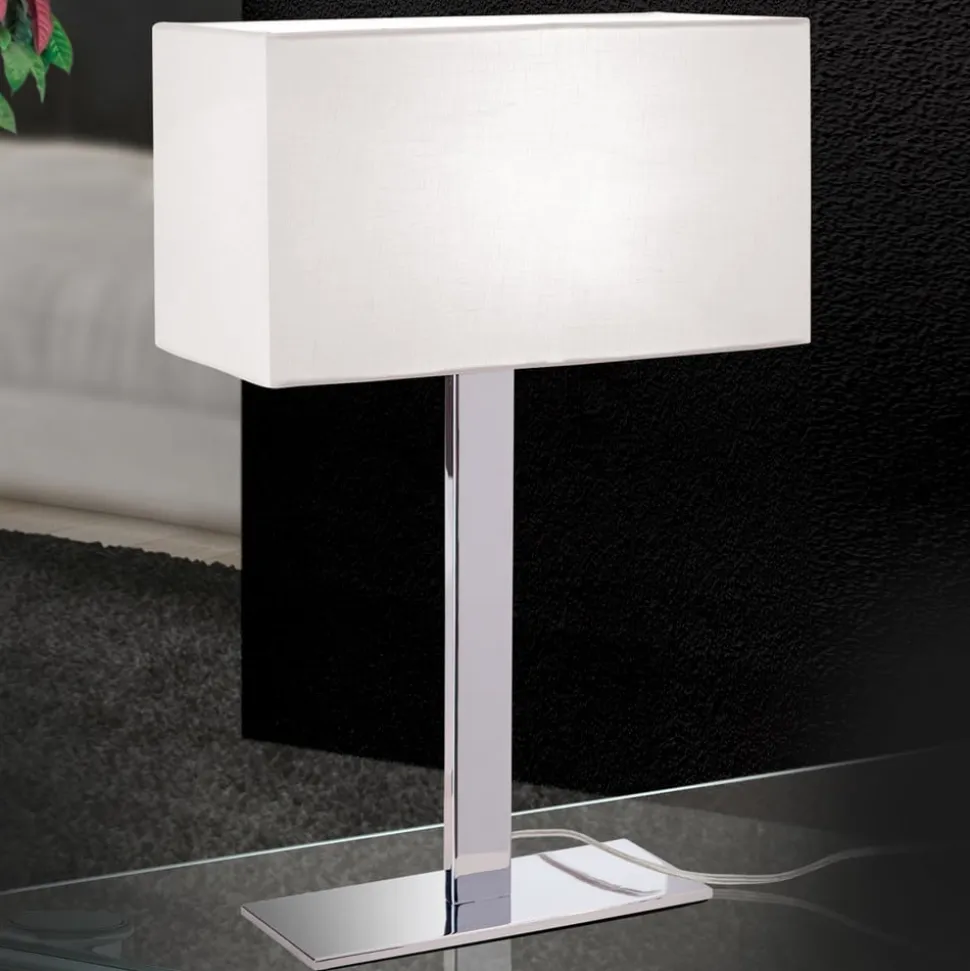 Bordlampe Grigor med hvid lærredsskærm