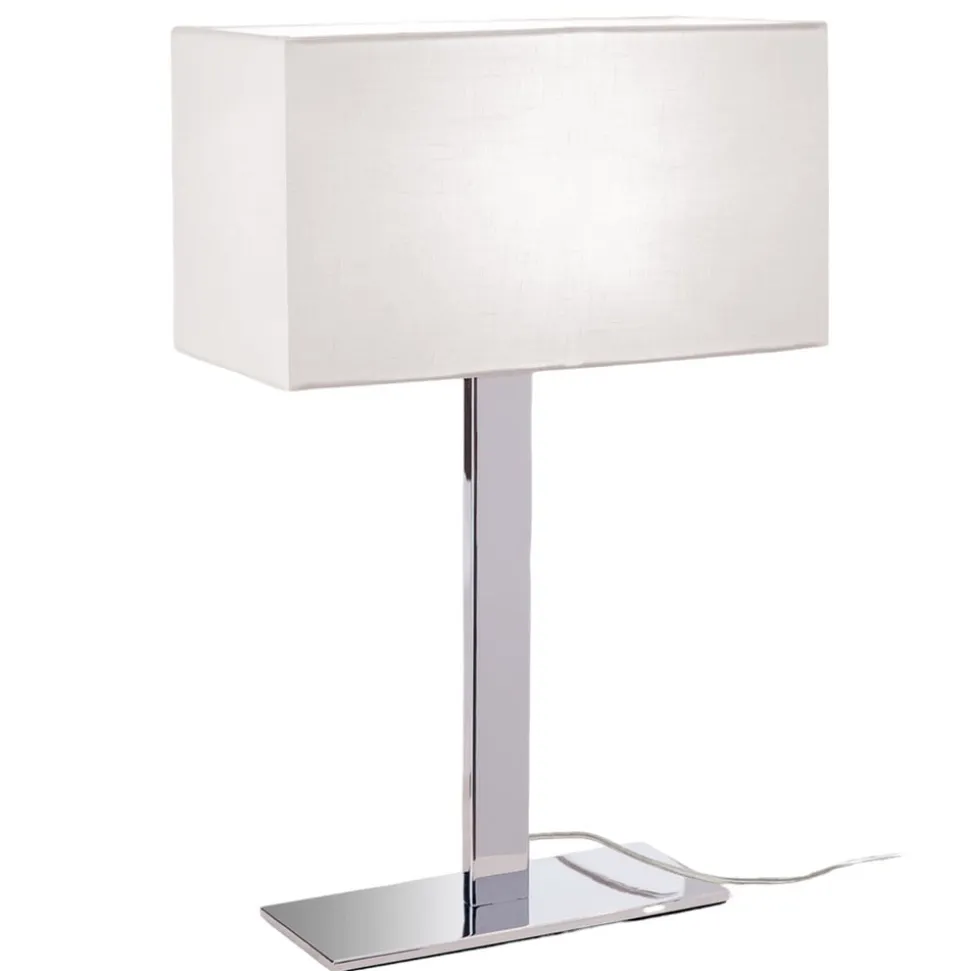 Bordlampe Grigor med hvid lærredsskærm