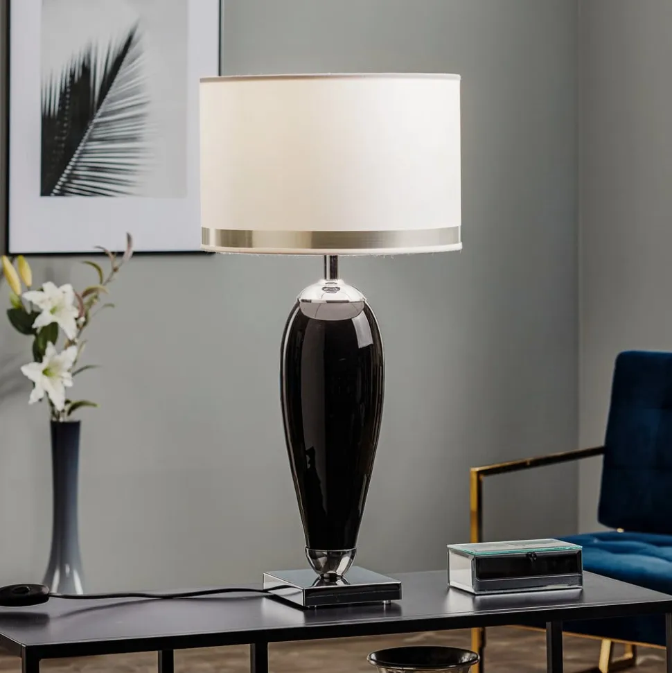 Bordlampe Lund, sort/hvid, højde 60 cm, tekstil